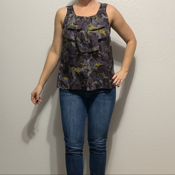 J.Crew Silk Flowy Mustard and Purple Top - 12 - Picture 2 of 7